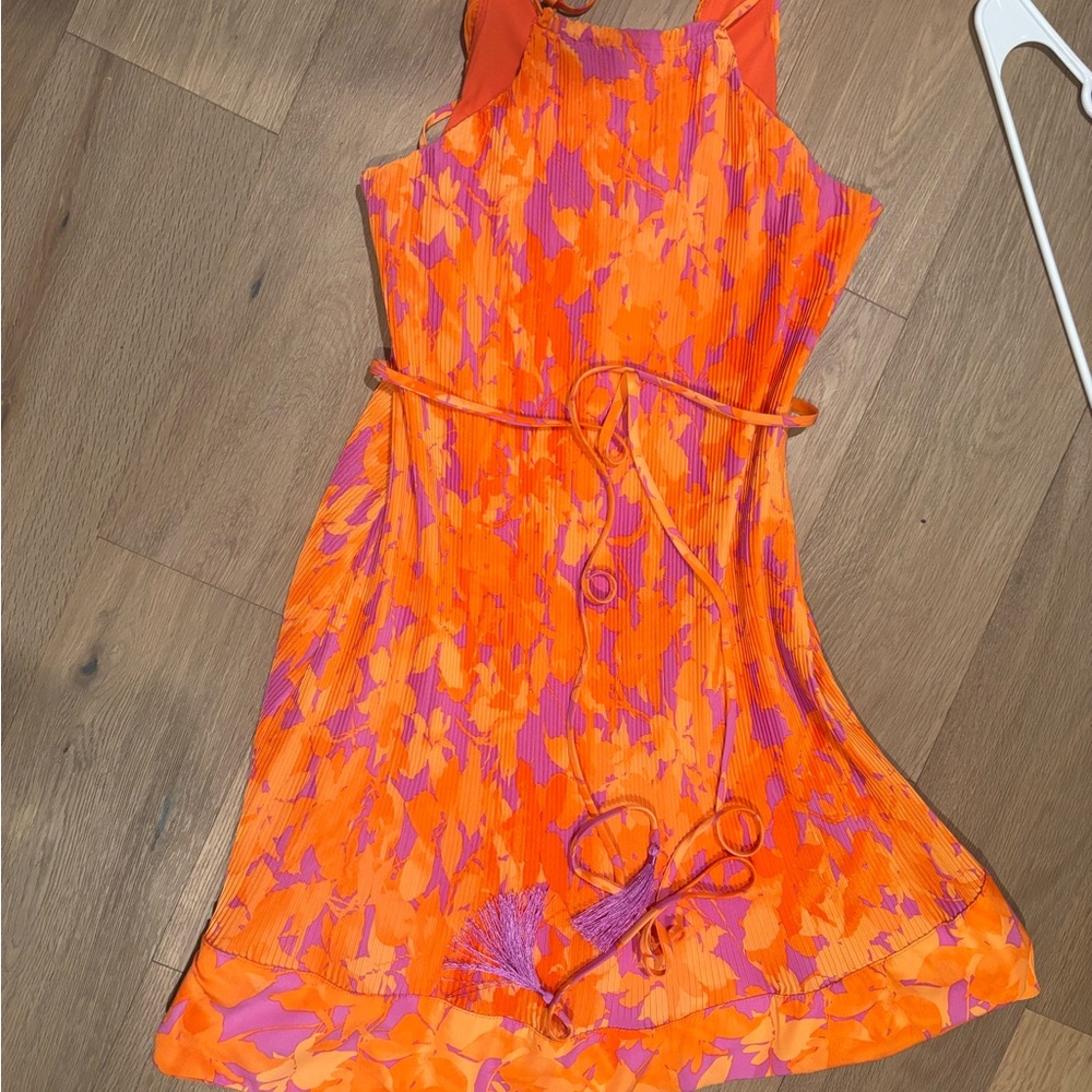 Taylor Orange and Pink Tie Front A-line Sundress